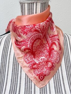 vintage Ellen Tracy 90s peachy pink silk paisley scarf coquette headscarf